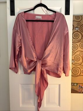 Urban Outfitters Pink Satin Tie-Front Blouse